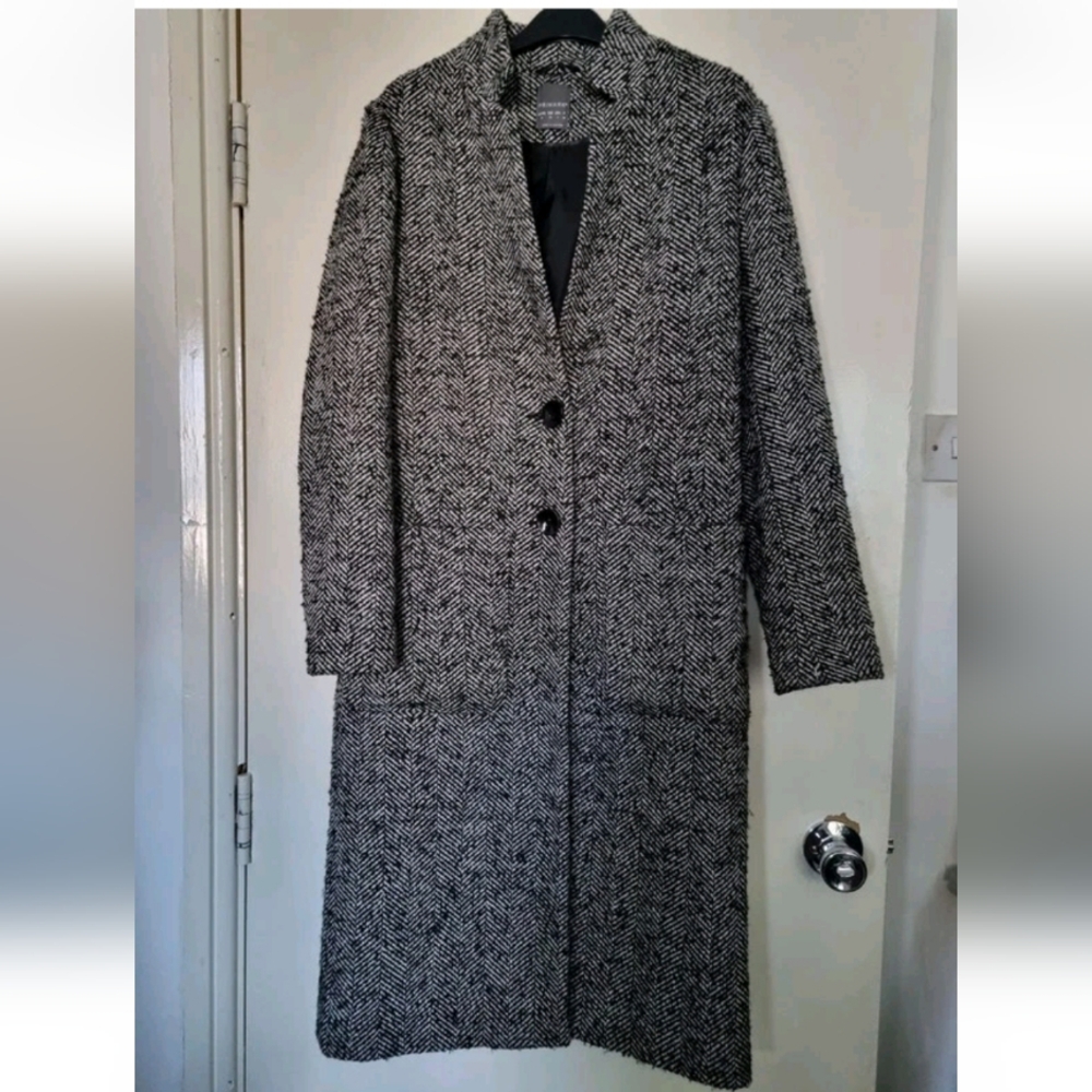 Primark Herringbone Midi Coat Women’s 14 Black White Classic Wool Look Winter
